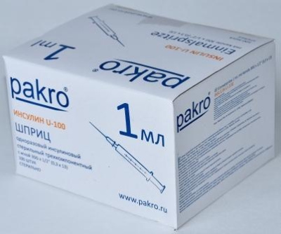 1 мл трехкомпонентный шприц Pakro инсулиновый U100 , с иглой 0,3х13, 100 шт купить оптом в Самаре