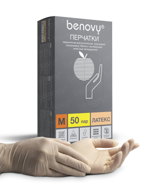 BENOVY / Перчатки латексные, неопудренные, натуральные, 50 пар в упак. S купить оптом в Самаре